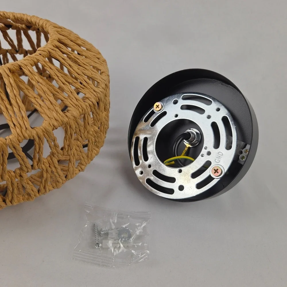 Boho Light Fixtures Ceiling Mount Mini Boho Rattan Chandelier, Woven Flush Mount